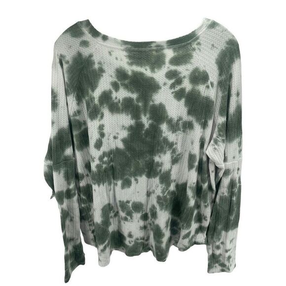 Sweet Romeo Women's Tie Dye Sweatshirt Waffle Knit Thumb Hole Top Green Small NE - Picture 4 of 10